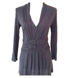 ETT TWA XS Charcoal Wool Give & Gather Top Basketweave Pleats 3/4 Sleeve